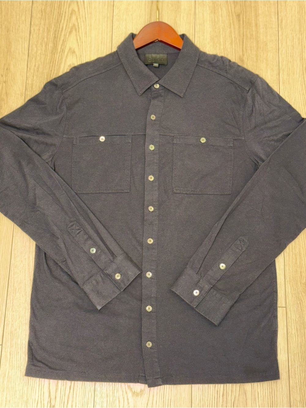 Quinn Mens Large Black Wool Cotton Blend Lightweight Button Front Casual Shirt